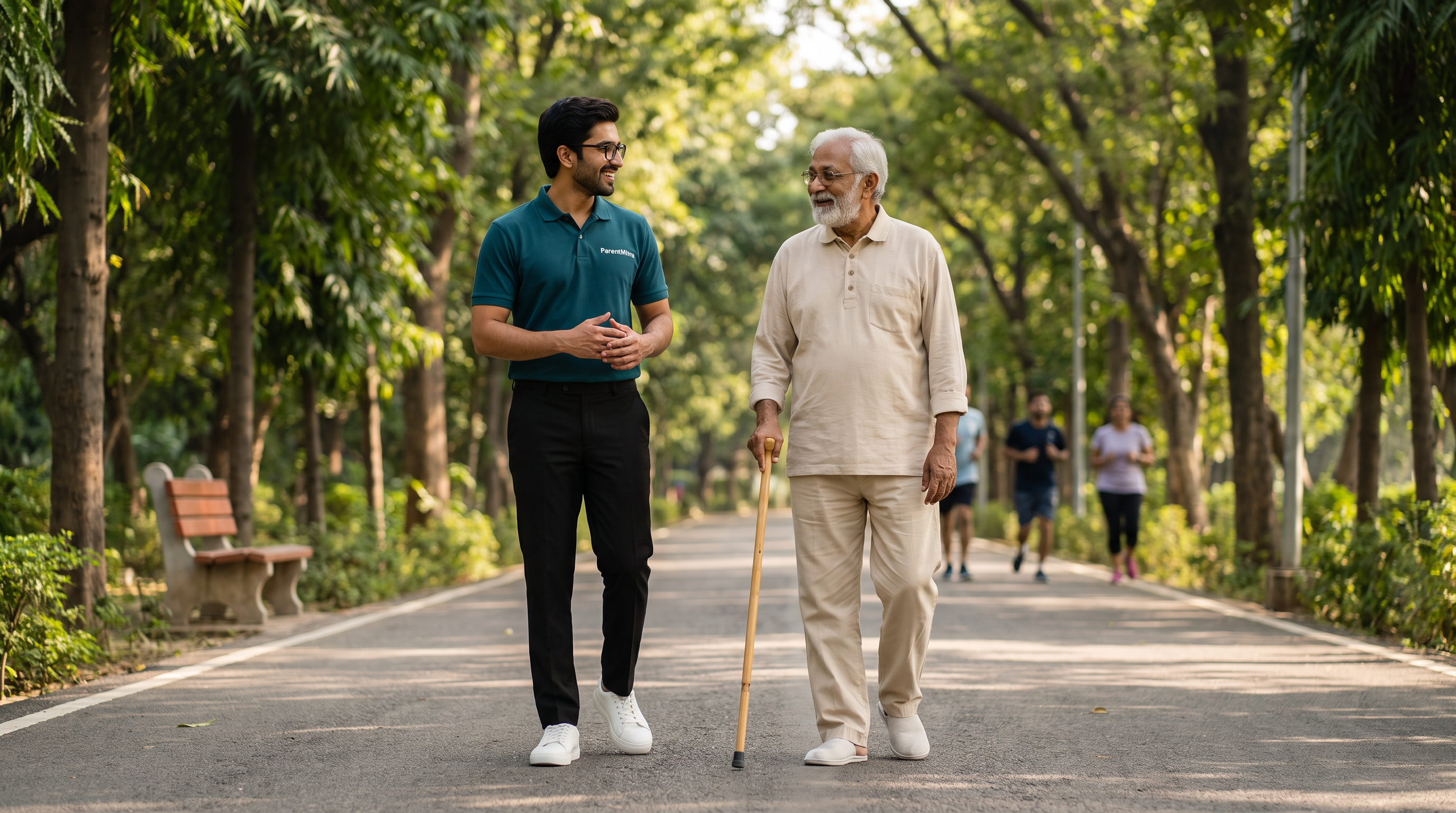 Elderly Indian gentleman bonding with his ParentMitra companion