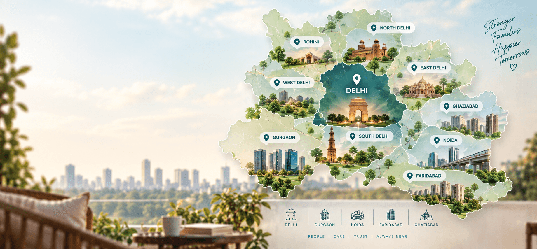Map of Delhi NCR showing ParentMitra service areas