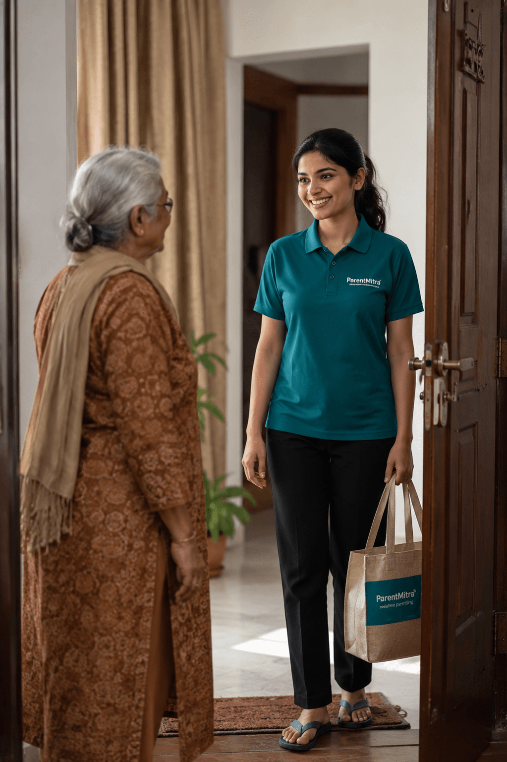 Elderly parent waiting at home